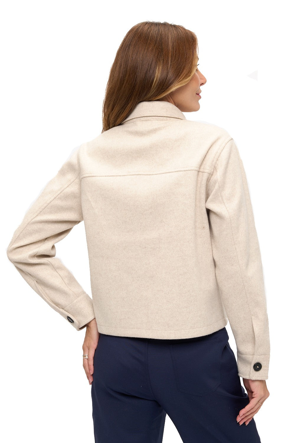 Beige Button-Front Wool Like Jacket