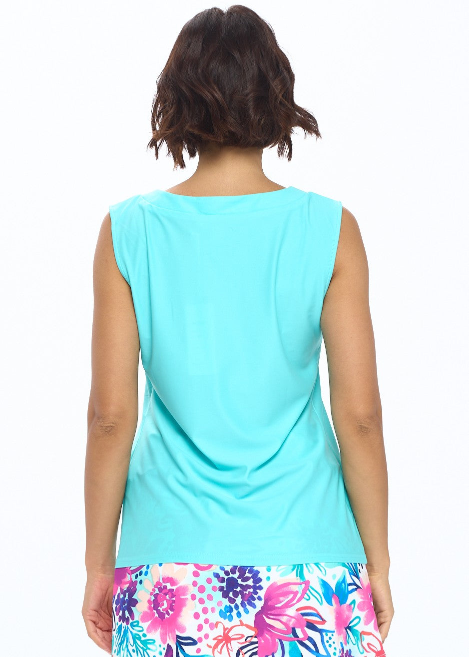 Sleeveless Split Neck Top - Turquoise