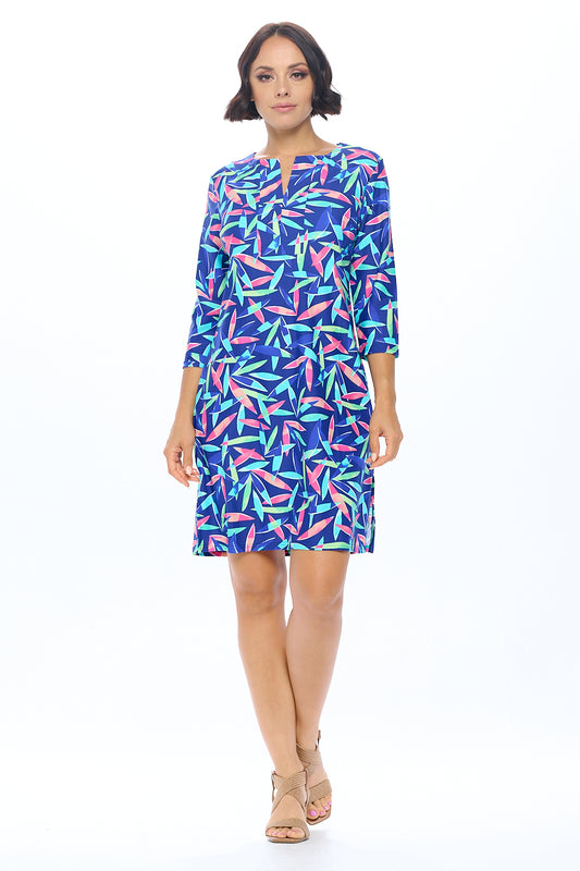 Sailboat Soiree Shift Dress with 3/4 Sleeves