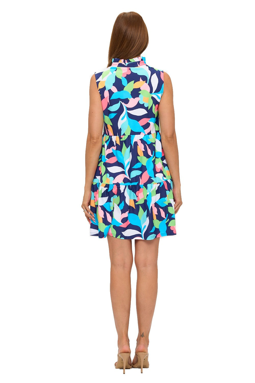 Sleeveless Printed Dress with Collar