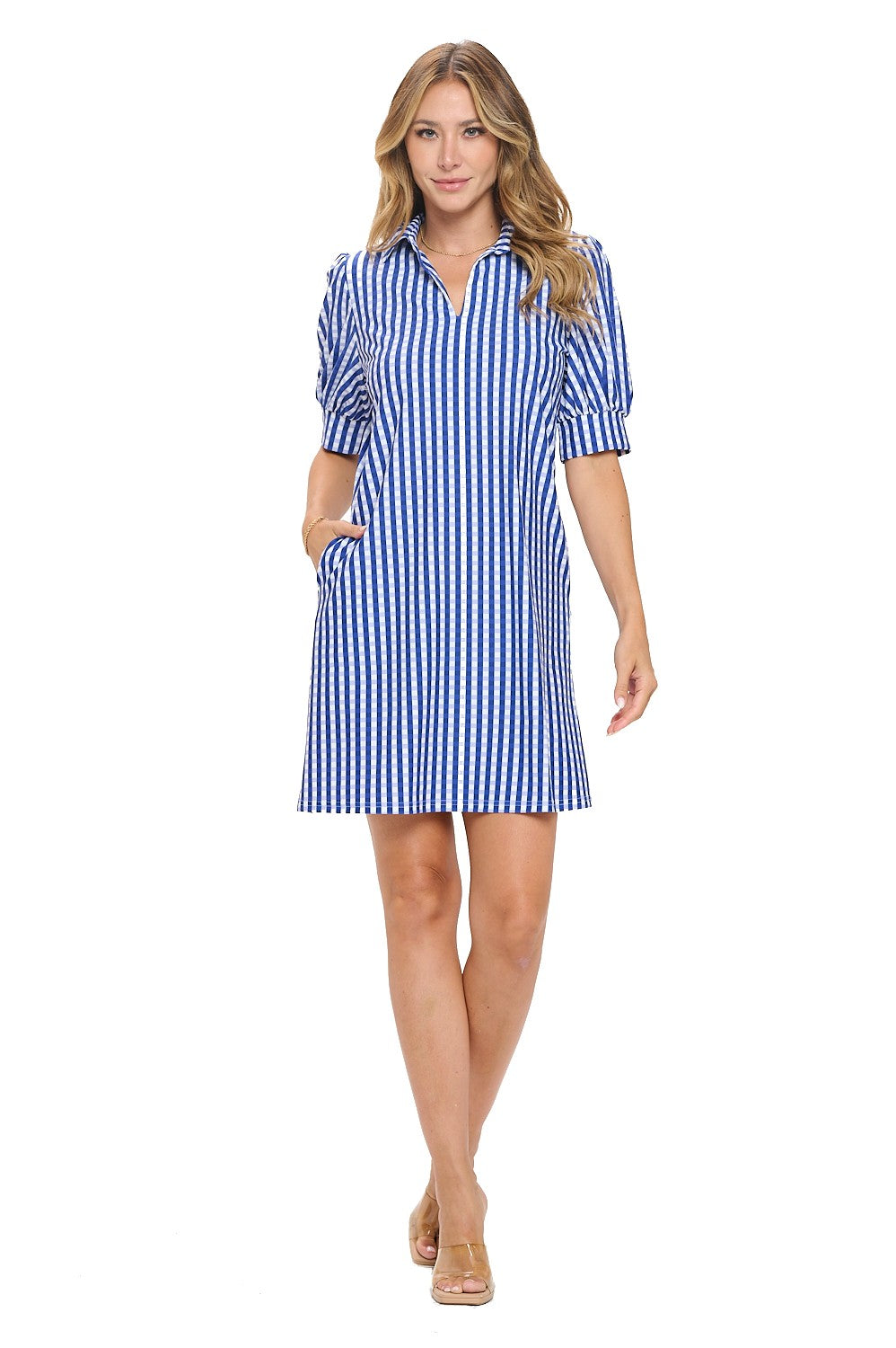 Gingham Shirt Dress with Puff Sleeves
