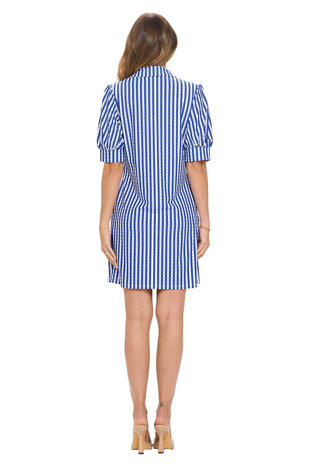 Gingham Shirt Dress with Puff Sleeves