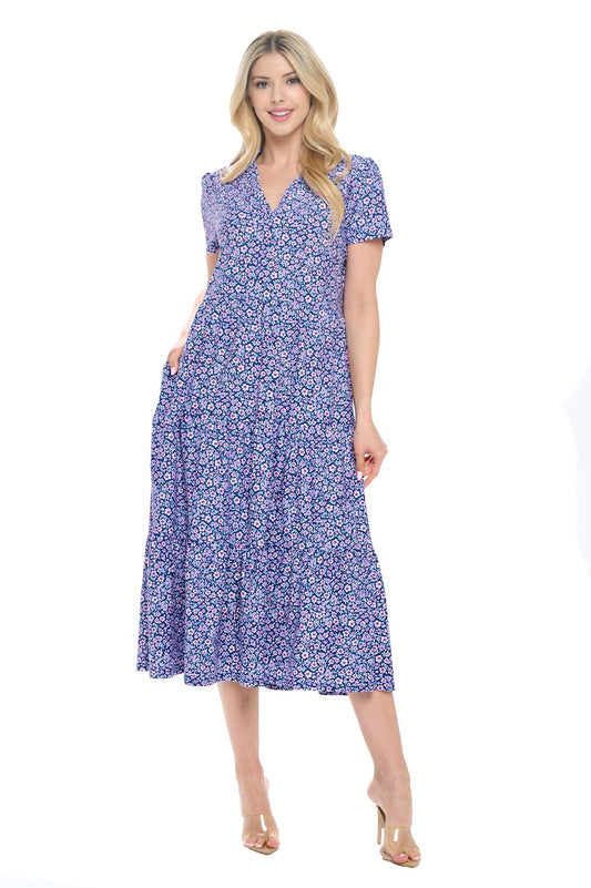 Navy Ditsy Floral Midi Dress