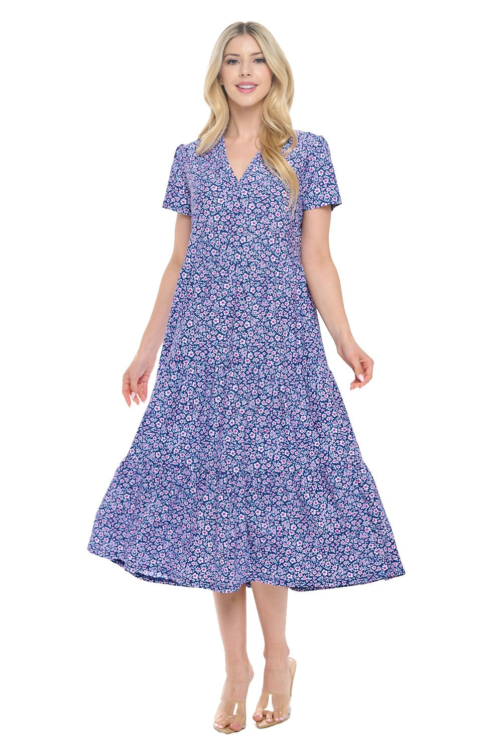 Navy Ditsy Floral Midi Dress