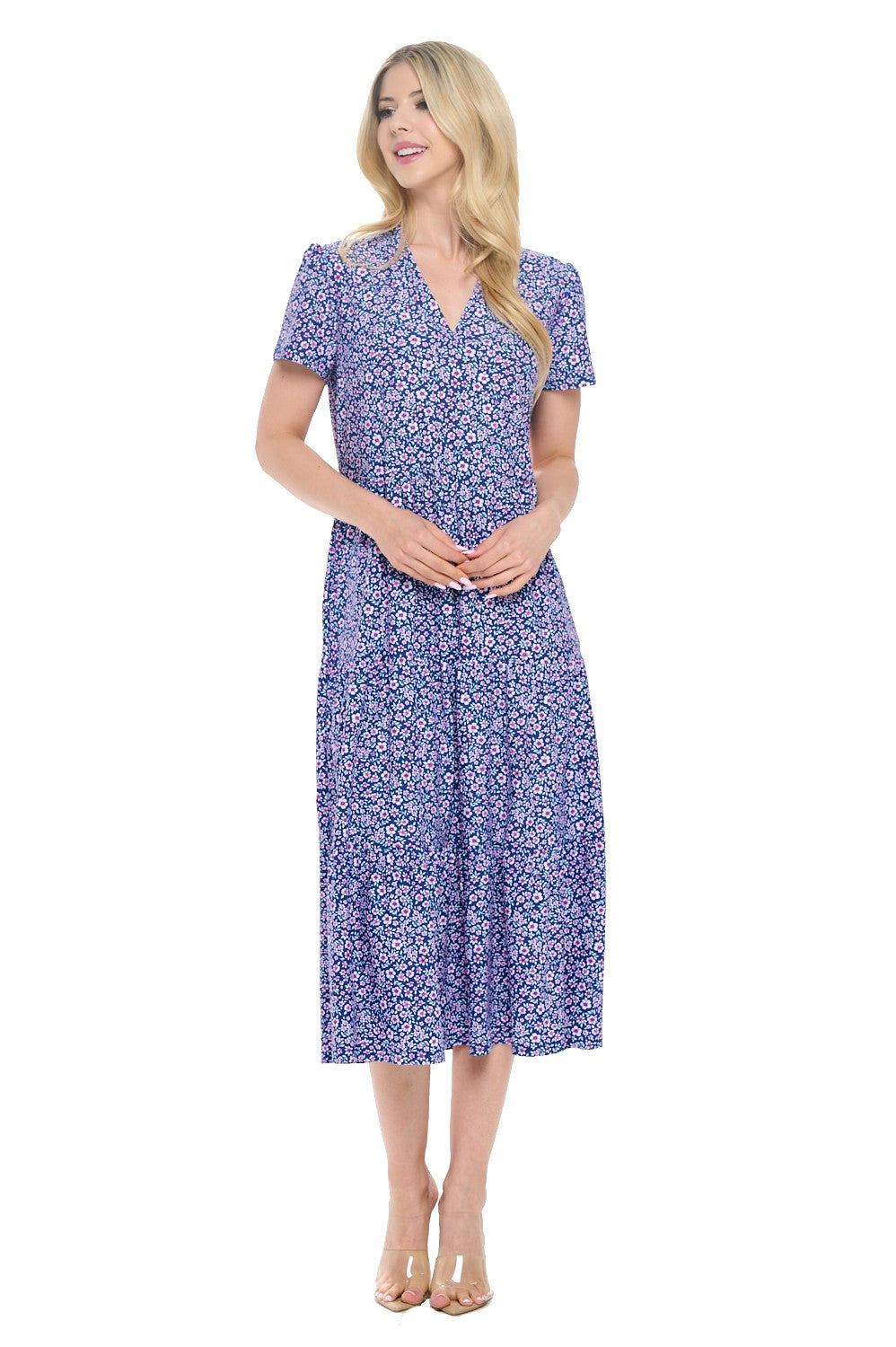 Navy Ditsy Floral Midi Dress