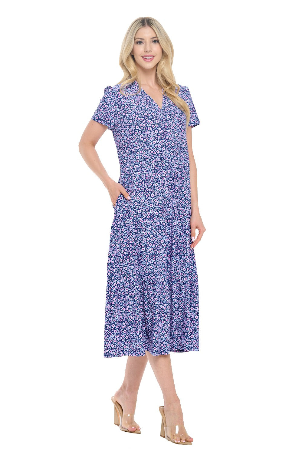 Navy Ditsy Floral Midi Dress