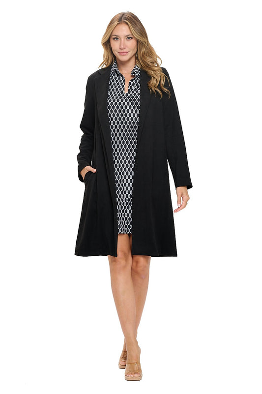 Black Luxe Coat - Long Sleeve Tailored Jacket