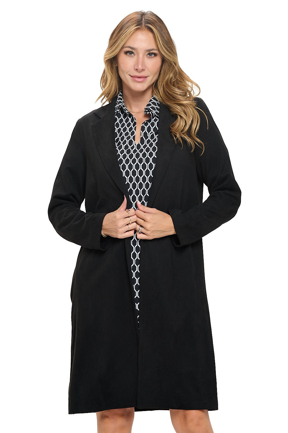 Black Luxe Coat - Long Sleeve Tailored Jacket
