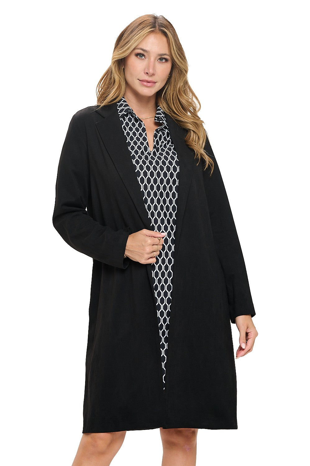 Black Luxe Coat - Long Sleeve Tailored Jacket