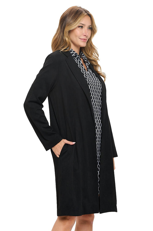 Black Luxe Coat - Long Sleeve Tailored Jacket