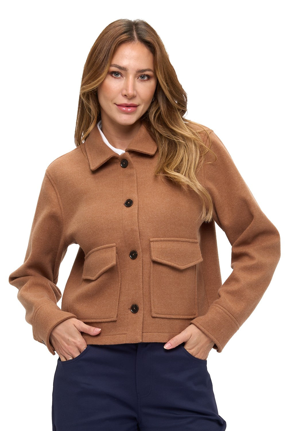 Mocha Button-Front Wool Like Jacket