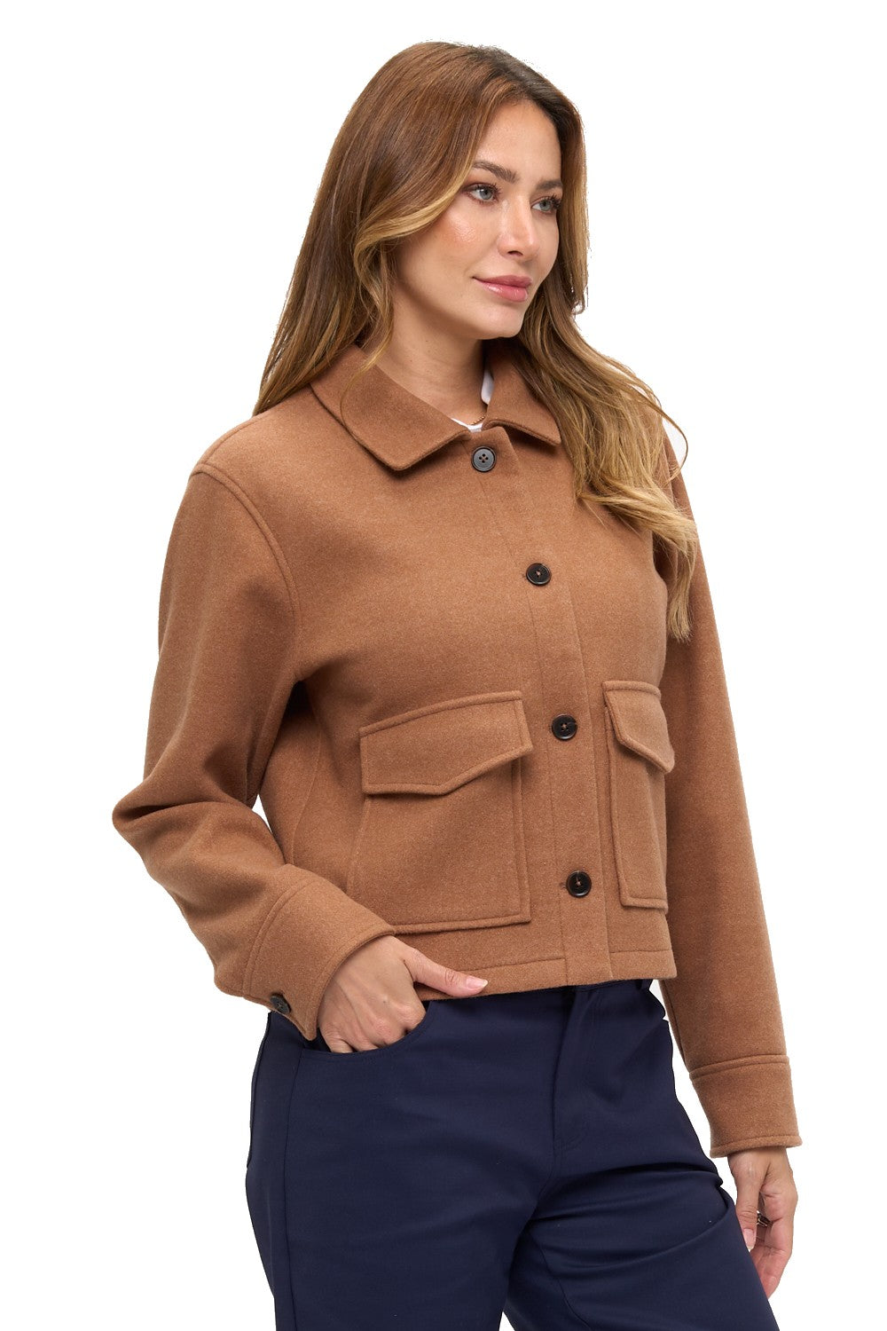 Mocha Button-Front Wool Like Jacket
