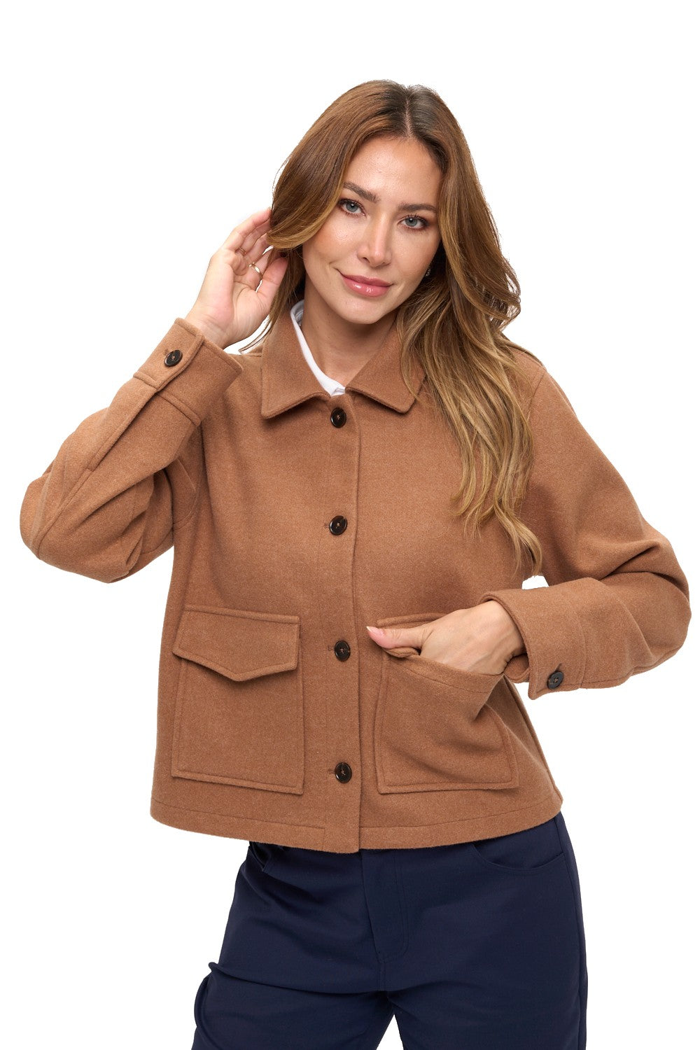 Mocha Button-Front Wool Like Jacket