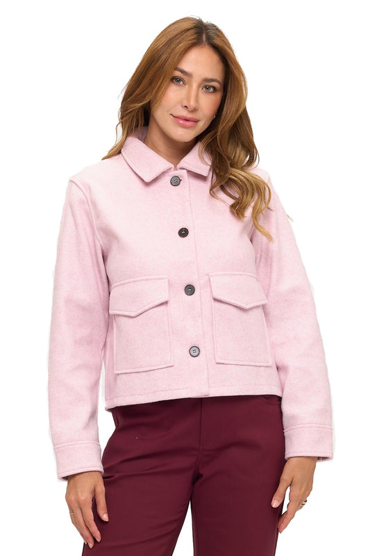 Pink Button-Front Wool Like Jacket