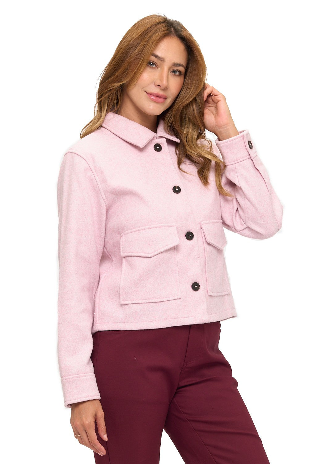 Pink Button-Front Wool Like Jacket