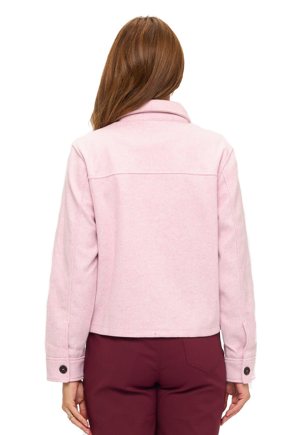 Pink Button-Front Wool Like Jacket