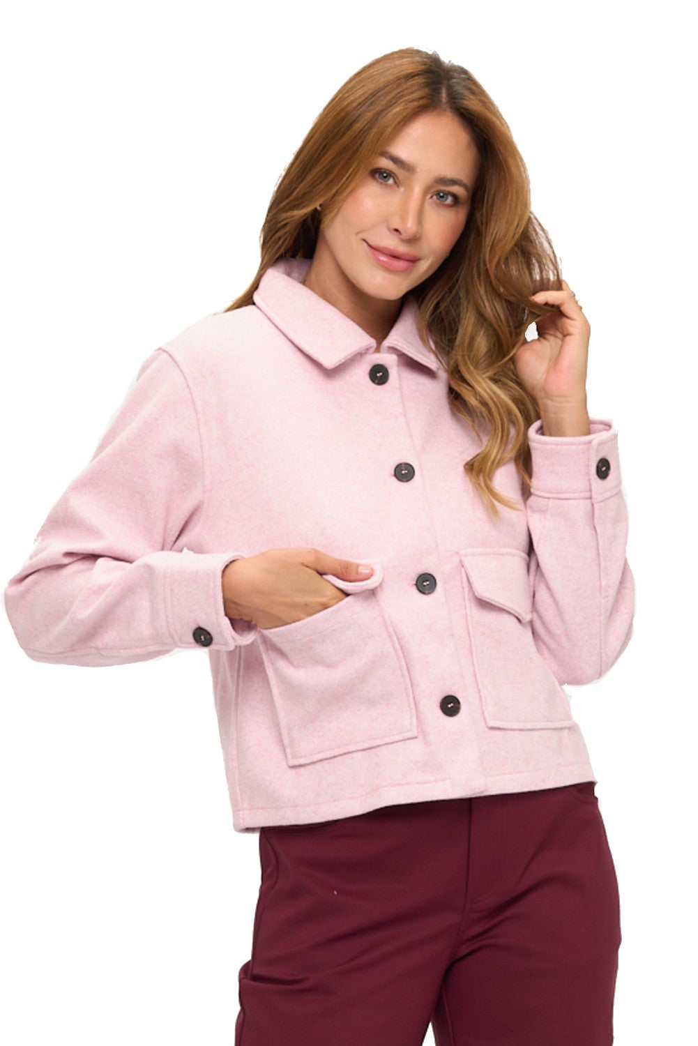 Pink Button-Front Wool Like Jacket