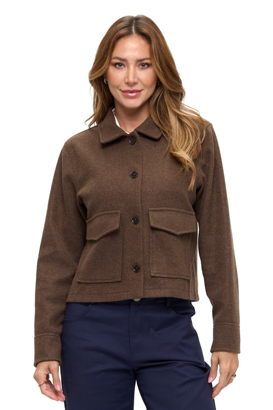 Brown Button-Front Wool Like Jacket
