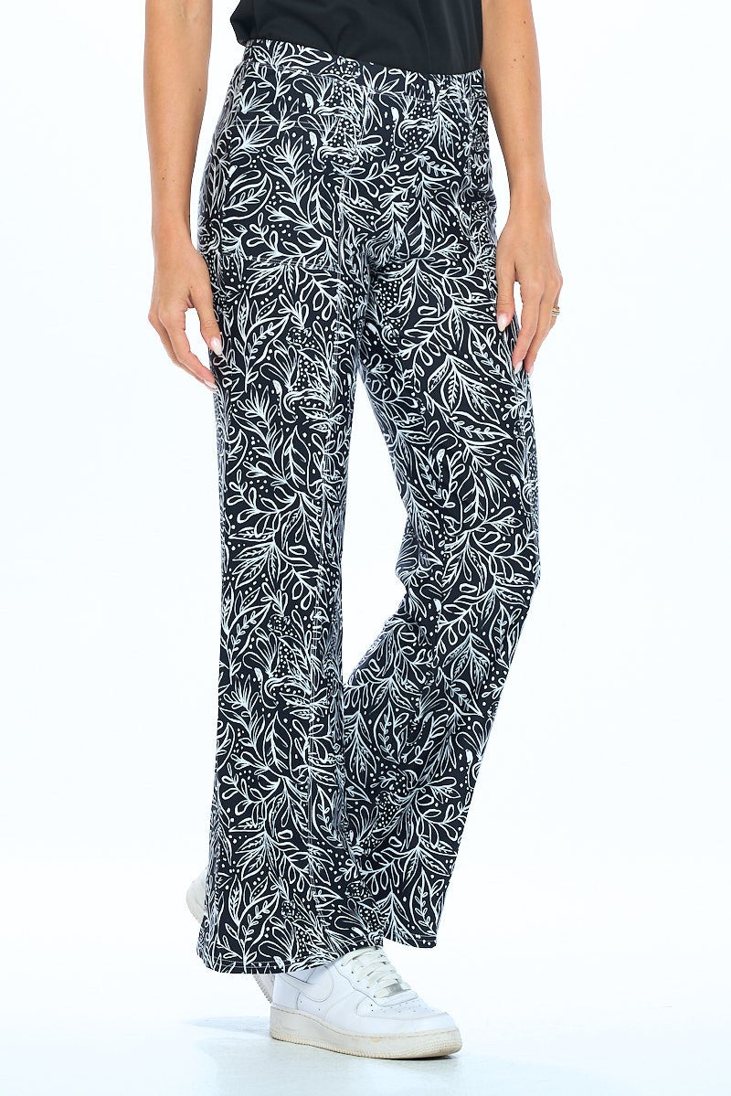 Midnight Garden Flare Pants - Black & White Botanical Print