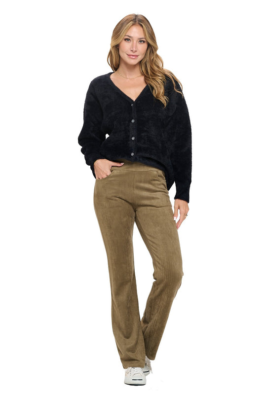 Sleek Olive Suede-Look Pants