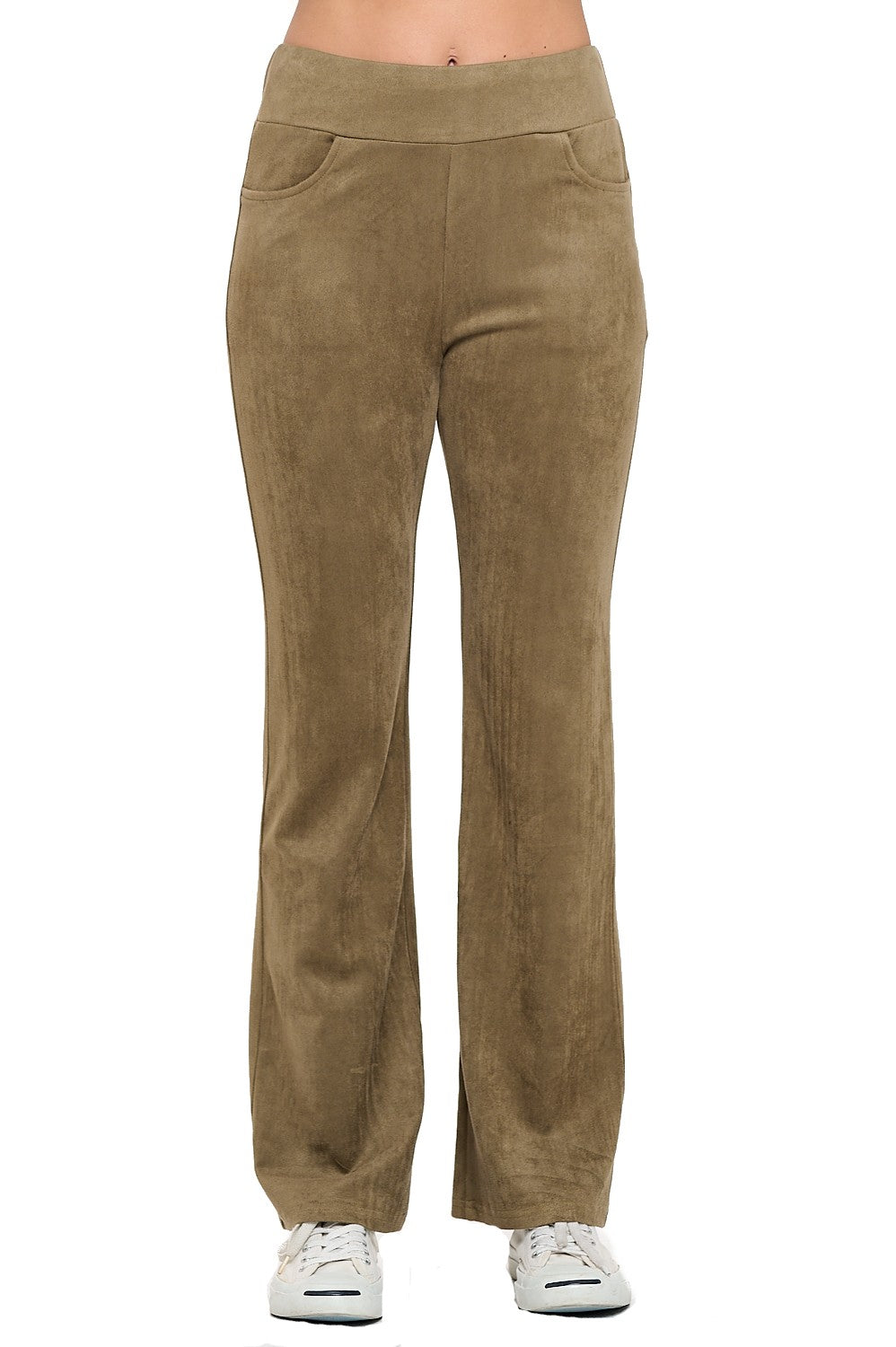 Sleek Olive Suede-Look Pants