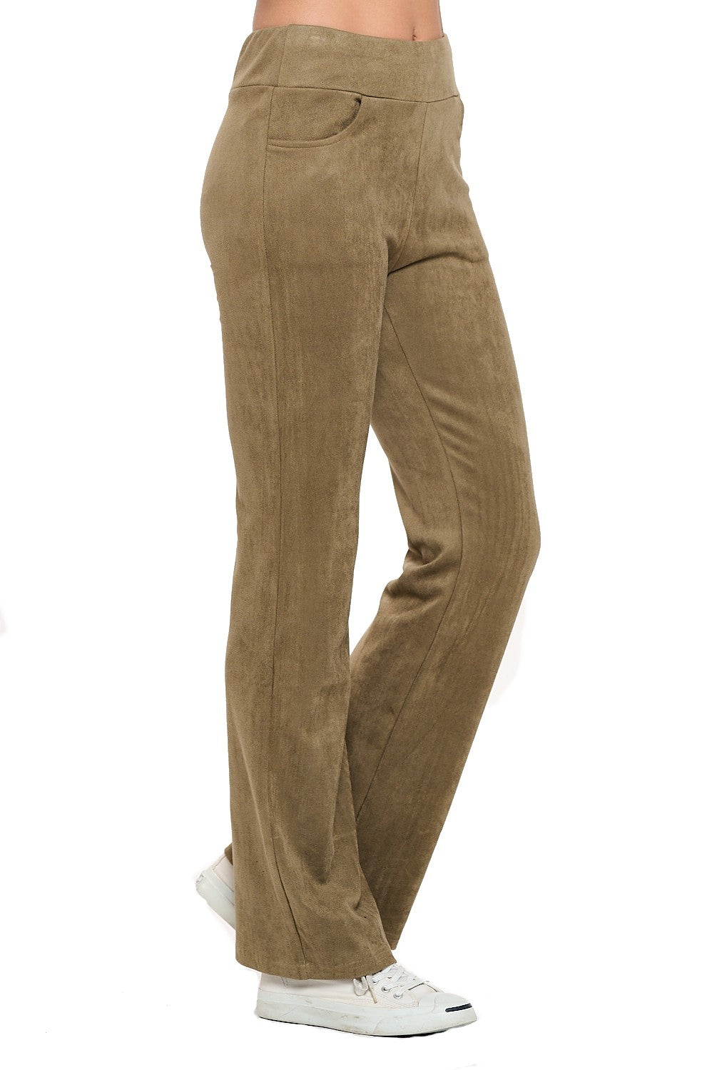Sleek Olive Suede-Look Pants