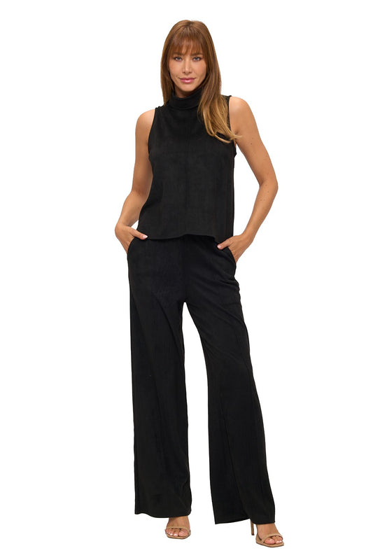 Luxe Suede Turtleneck & Wide-Leg Pant Set