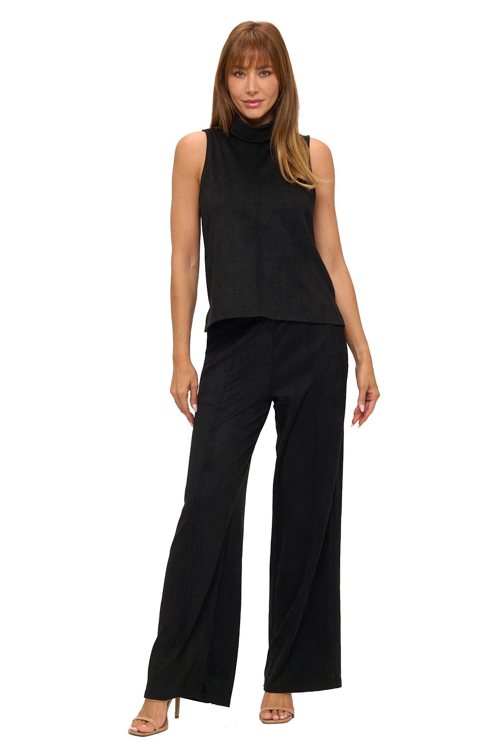 Luxe Suede Turtleneck & Wide-Leg Pant Set