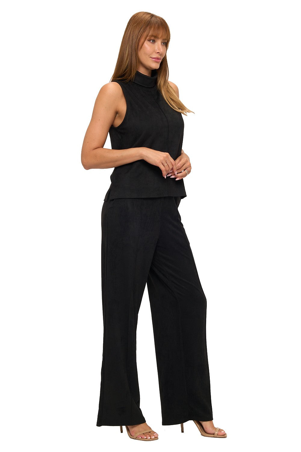 Luxe Suede Turtleneck & Wide-Leg Pant Set