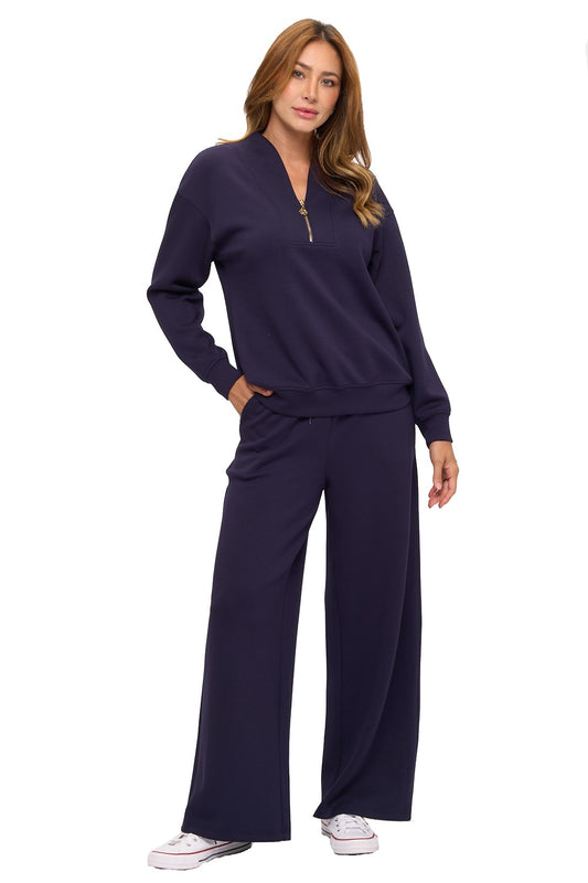 Navy V-Neck Loungewear Set