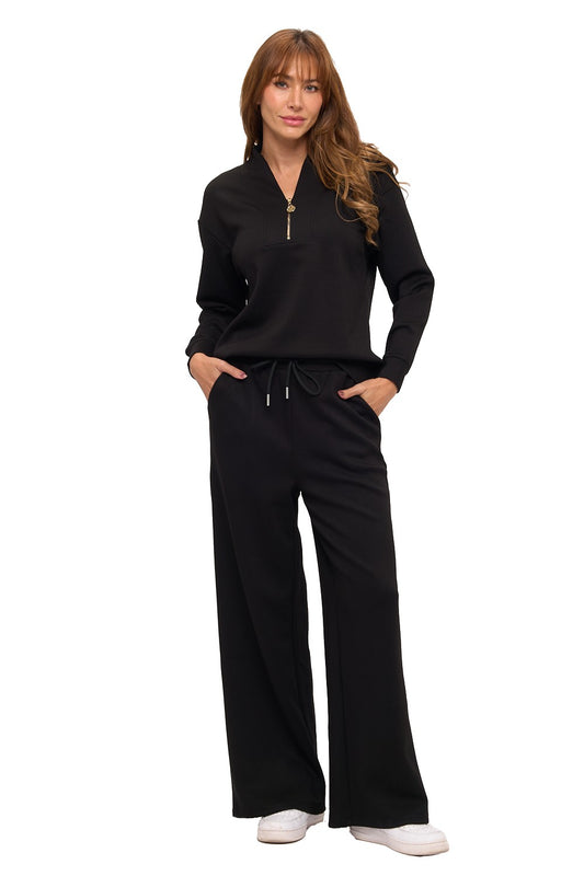 Black V-Neck Loungewear Set