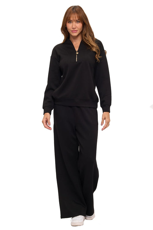 Black V-Neck Loungewear Set