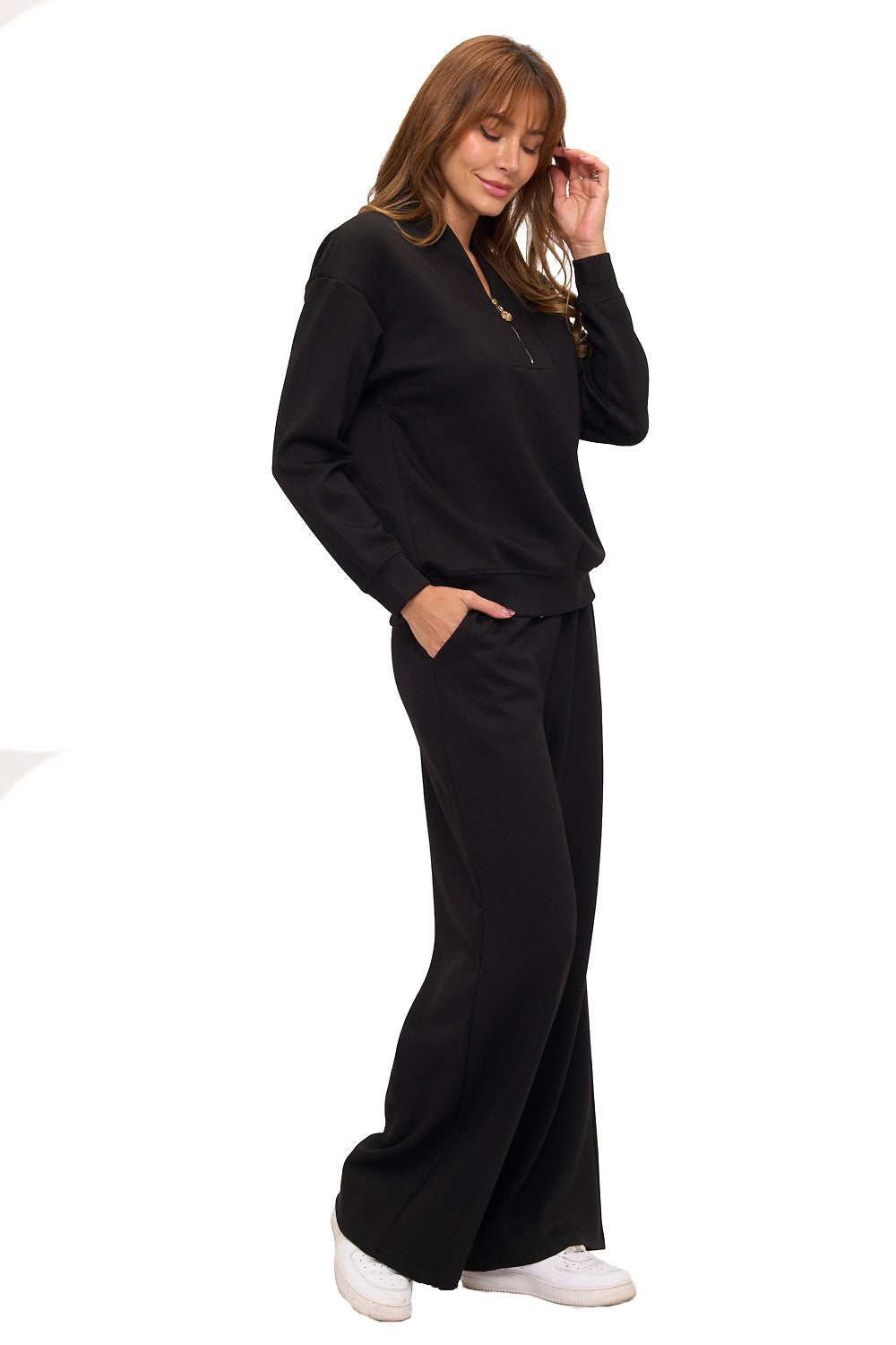 Black V-Neck Loungewear Set