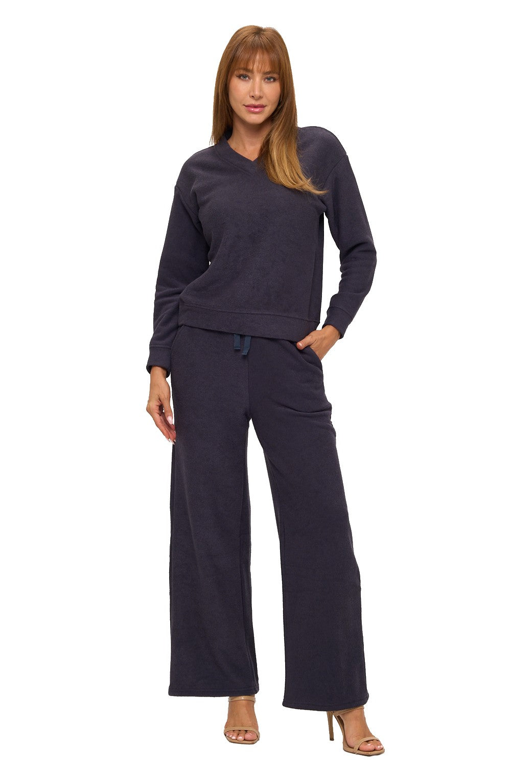 Navy Dreams V-Neck Lounge Set