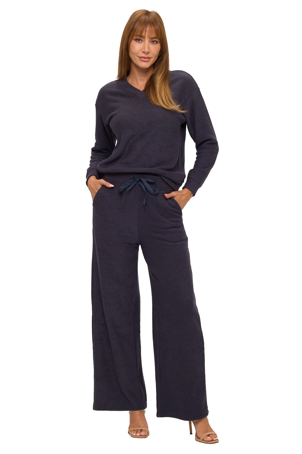 Navy Dreams V-Neck Lounge Set