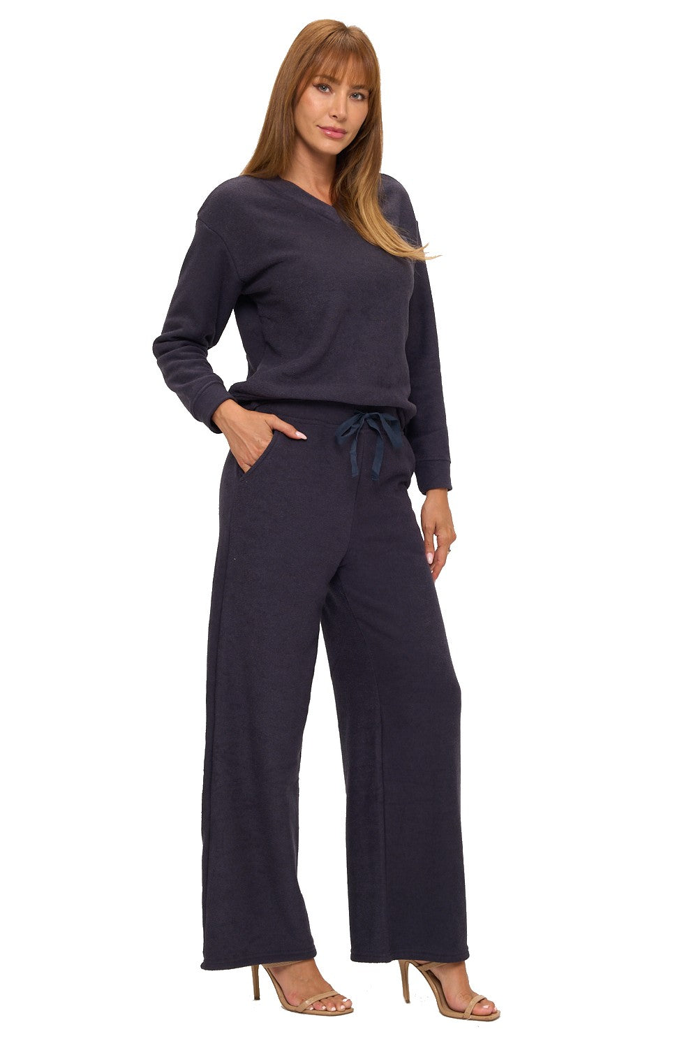Navy Dreams V-Neck Lounge Set