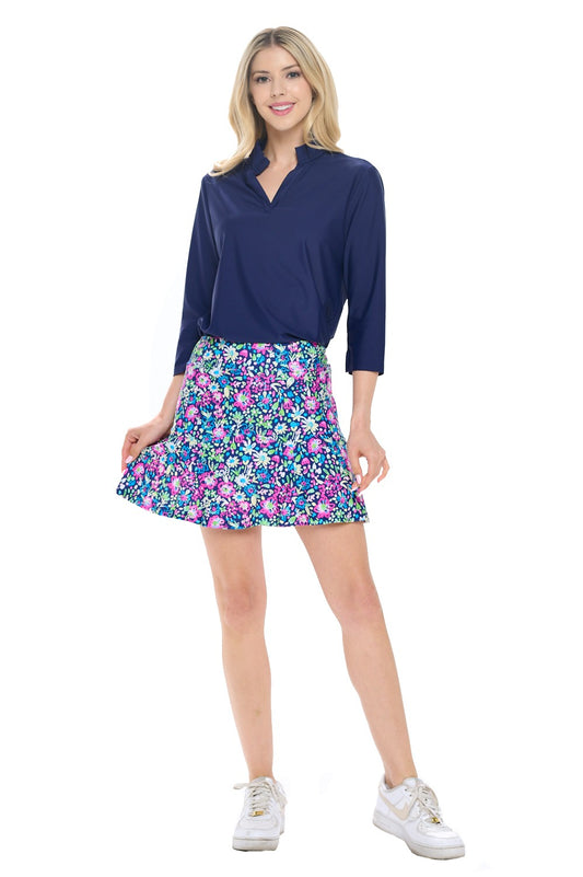 Vibrant Floral Print Skort - Navy
