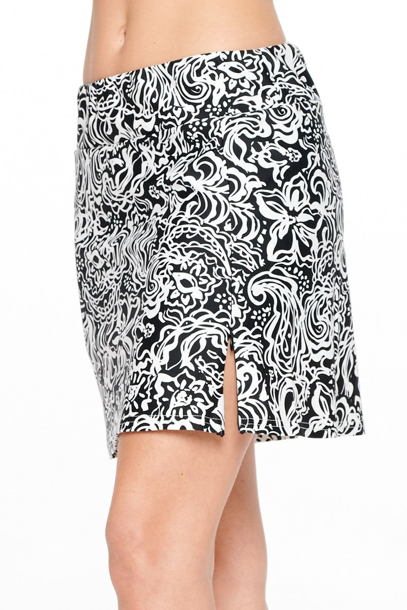 Monochrome Swirl Golf Skort - Bold Black & White Print