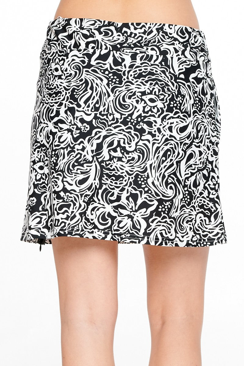 Monochrome Swirl Golf Skort - Bold Black & White Print