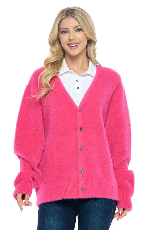 Cozy Pink Button-Up Cardigan