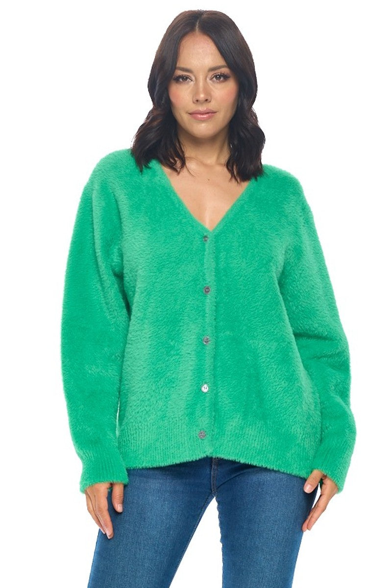 Cozy Green Button-Up Cardigan