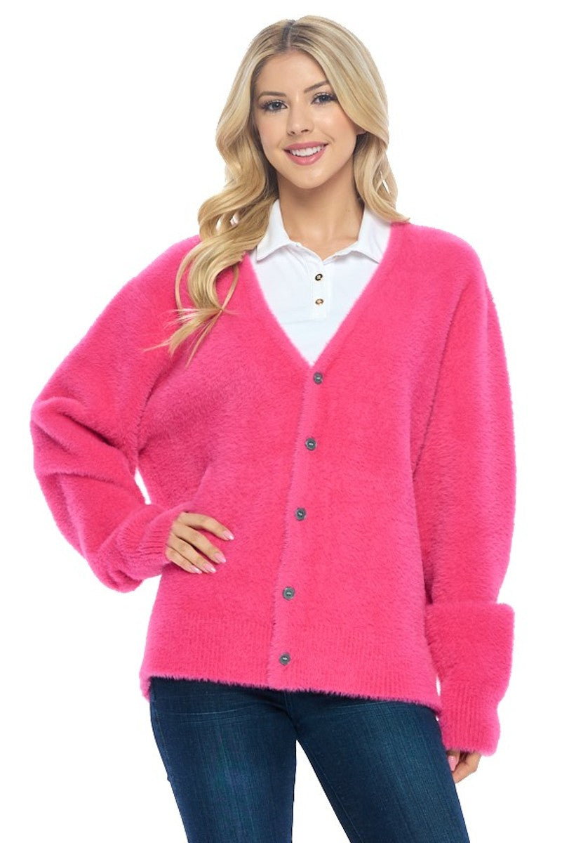 Cozy Pink Button-Up Cardigan