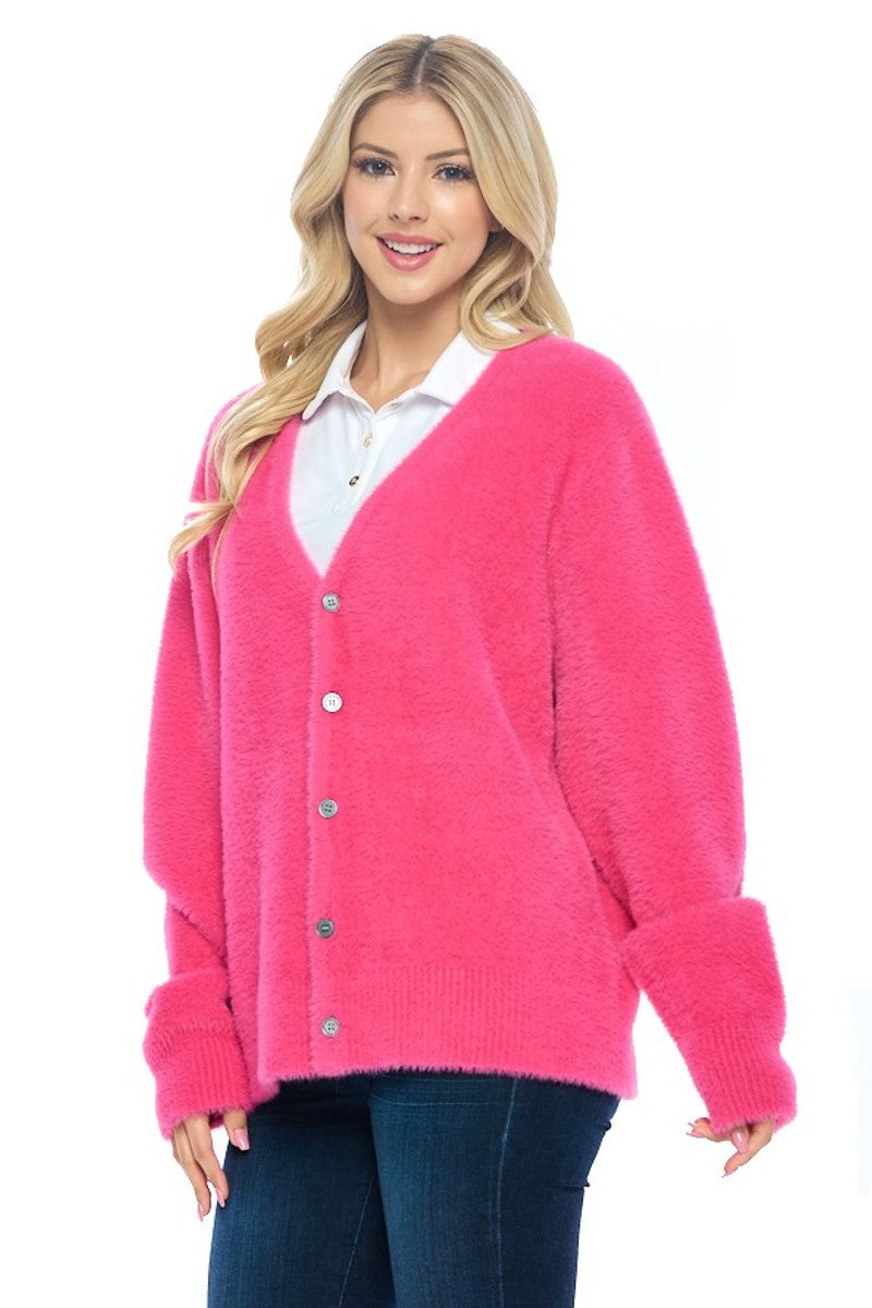 Cozy Pink Button-Up Cardigan