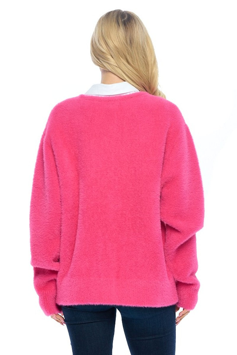 Cozy Pink Button-Up Cardigan