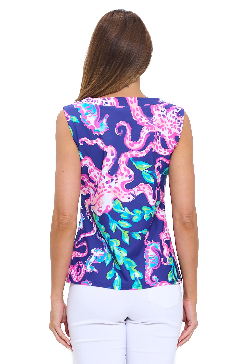 Seahorse Serenade Sleeveless Top - Navy