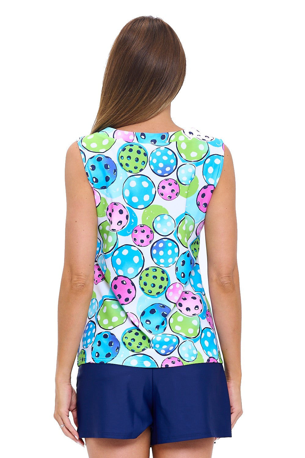 Pickleball Party Sleeveless Top - Colorful Polka Dot Print