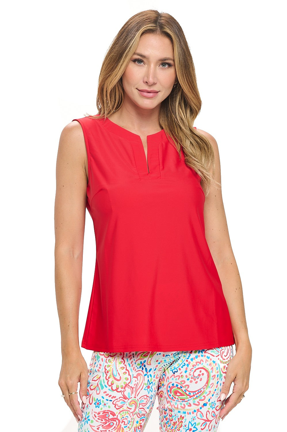 Red Hot Sleeveless Top with UPF 50+ Sun Protection