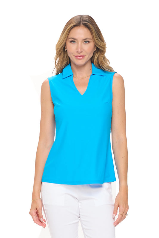 Turquoise Dream Polo Tank - Collared Sleeveless Top
