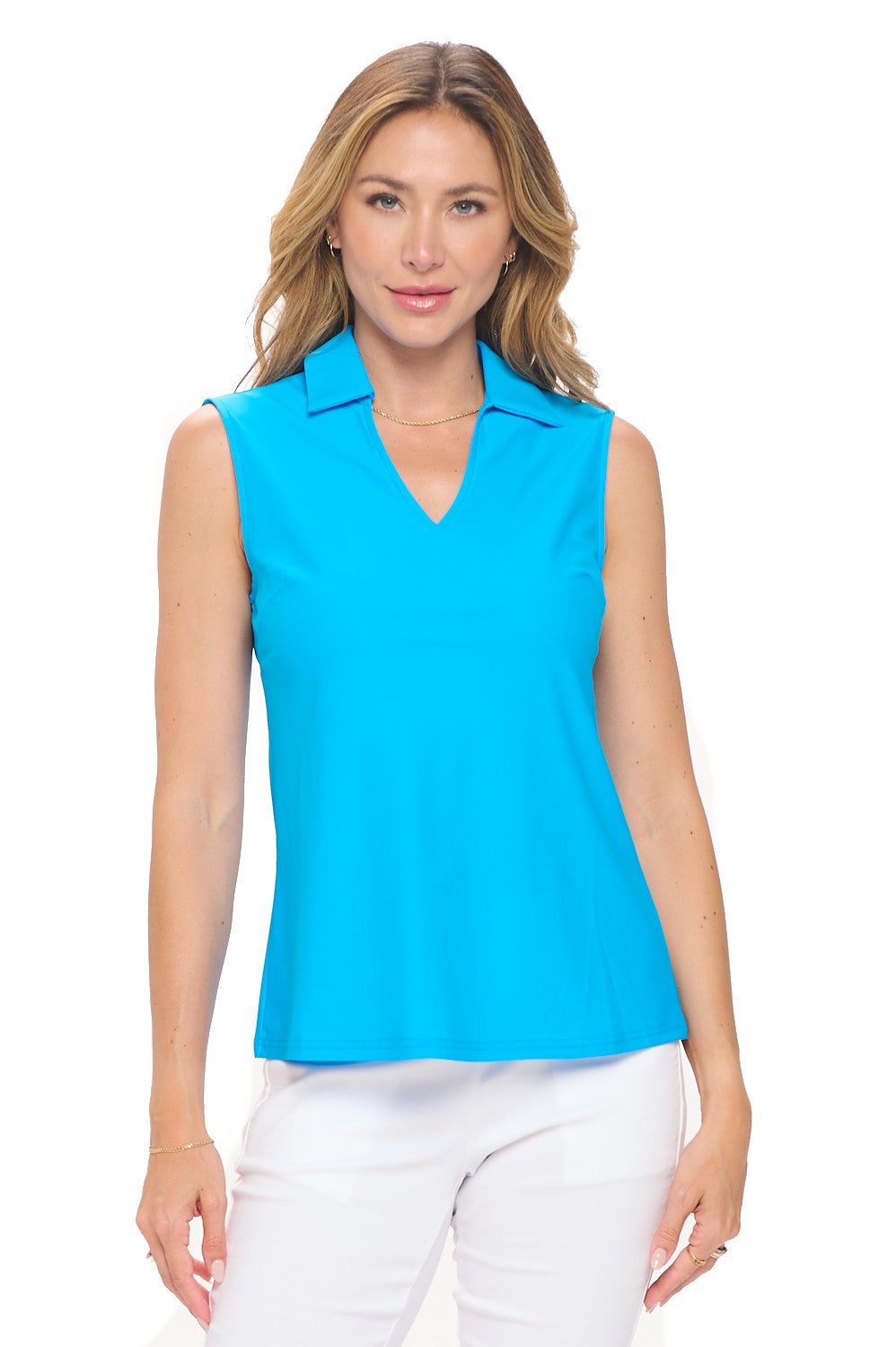 Turquoise Dream Polo Tank - Collared Sleeveless Top