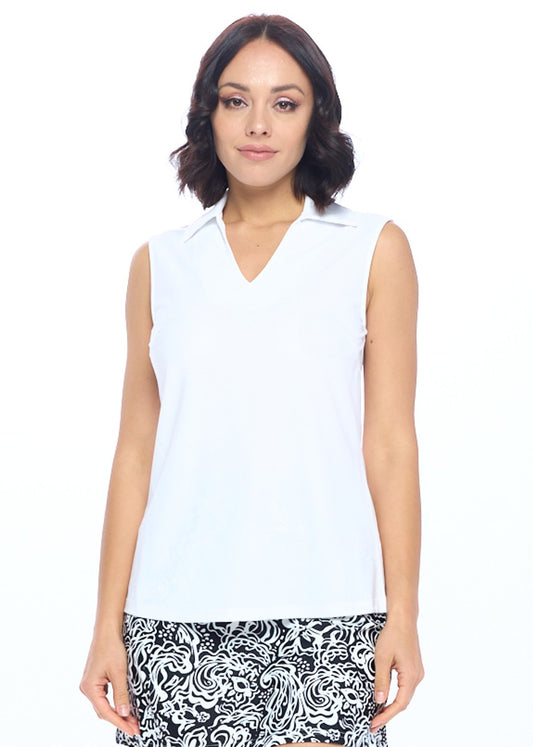 Classic White Sleeveless Polo Top with Collar